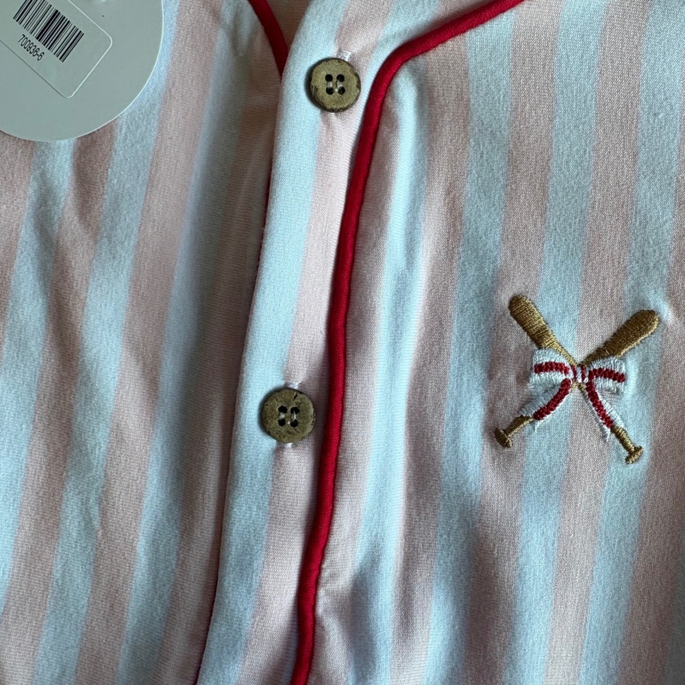 Abby & Evie Kids Pink Stripe Baseball Jersey Embroidered Button Down Shirt 12M - Picture 8 of 8